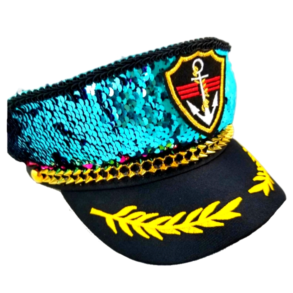 NEW CAPTAIN HAT SEQUIN BLUE / PINK